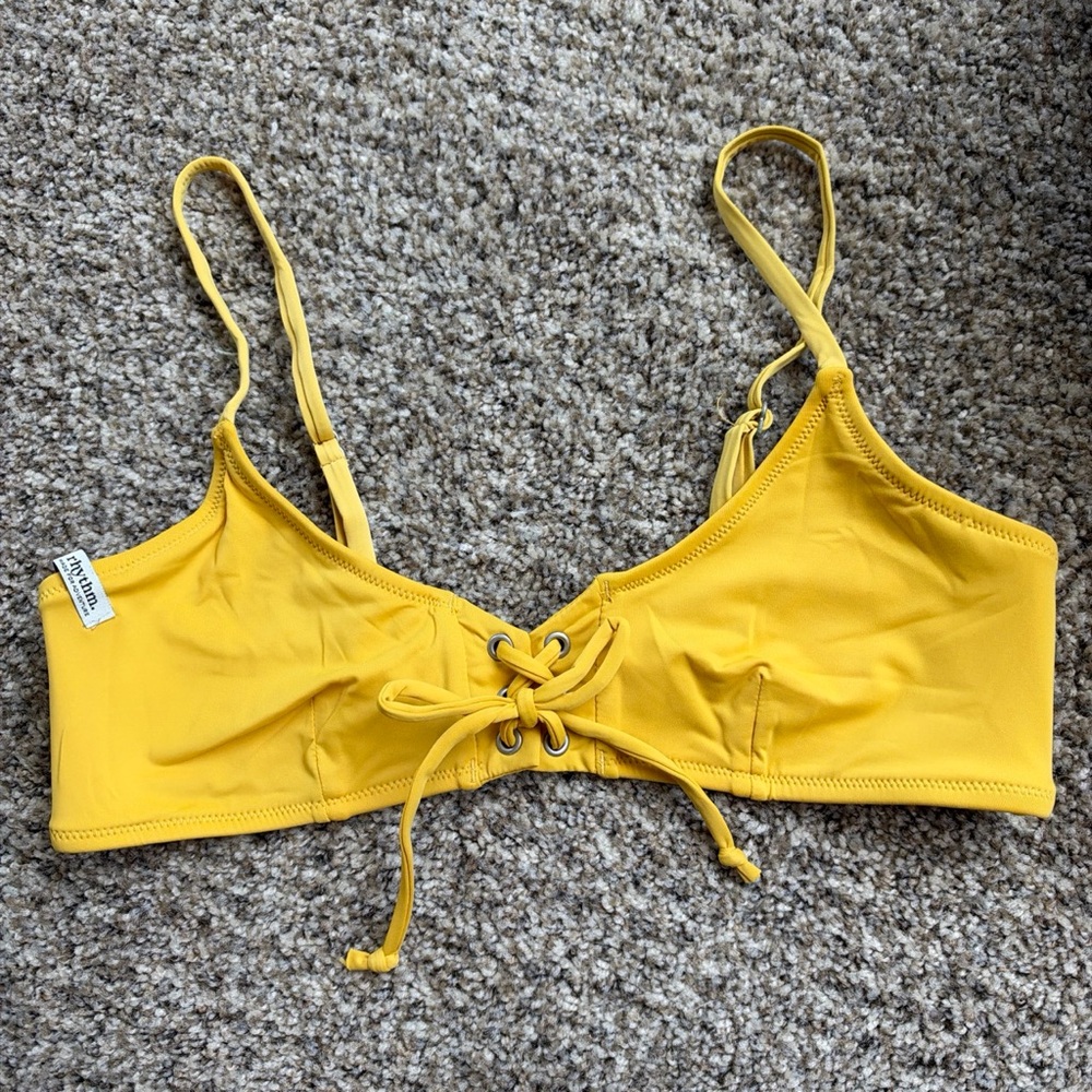 Rhythm Swimwear Yellow Lace-Up Bralette Swim Top